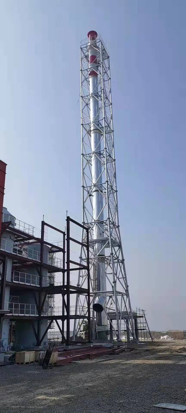 同舟危廢55米圓管塔，內(nèi)1300mm玻璃鋼 耐溫145